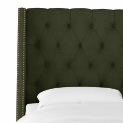 New 🔥 Upholstered Headboards Skyline Furniture Velvet Button Tufted Nailhead Wingback Upholstered Headboard 😍 -Deals Headboards Store detail2SKY2082