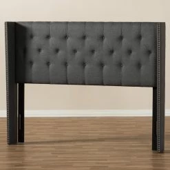 Outlet 🤩 Upholstered Headboards Baxton Studio Ally Fabric Button-Tufted Nailhead Winged Headboard 🧨 -Deals Headboards Store detail2WSI3602