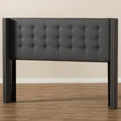 Brand new 🌟 Upholstered Headboards Baxton Studio Ginaro Modern And Contemporary Fabric Button Tufted Nailhead Wingback Headboard ✔️ -Deals Headboards Store detail2WSI3706