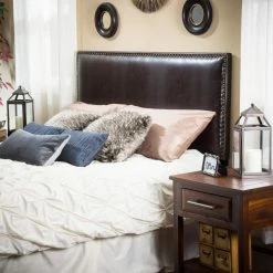 Best reviews of 🌟 Best Selling Home Faux Leather Headboards Hilton Brown Leather Headboard 👏 -Deals Headboards Store detail4BSHD3379