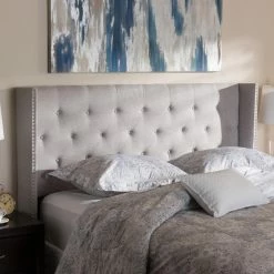 Outlet 🤩 Upholstered Headboards Baxton Studio Ally Fabric Button-Tufted Nailhead Winged Headboard 🧨 -Deals Headboards Store detail4WSI3602