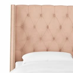 New 🔥 Upholstered Headboards Skyline Furniture Velvet Button Tufted Nailhead Wingback Upholstered Headboard 😍 -Deals Headboards Store detail5SKY2082