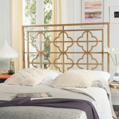 Coupon ❤️ Metal Headboards Safavieh Lucinda Antique Gold Metal Quatrefoil Headboard 🔥