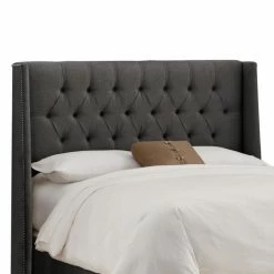 Cheap 🌟 Skyline Furniture Upholstered Headboards Diamond Tufted Nail Button Wingback Linen Upholstered Headboard ⭐