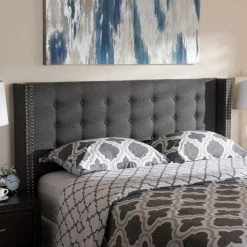 Cheap 🔥 Upholstered Headboards Baxton Studio Ginaro Fabric Button-Tufted Nailhead Winged Headboard ⭐
